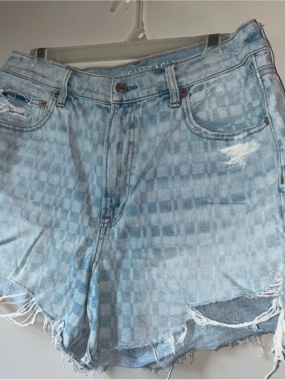 Light Blue Checkered Denim Shorts